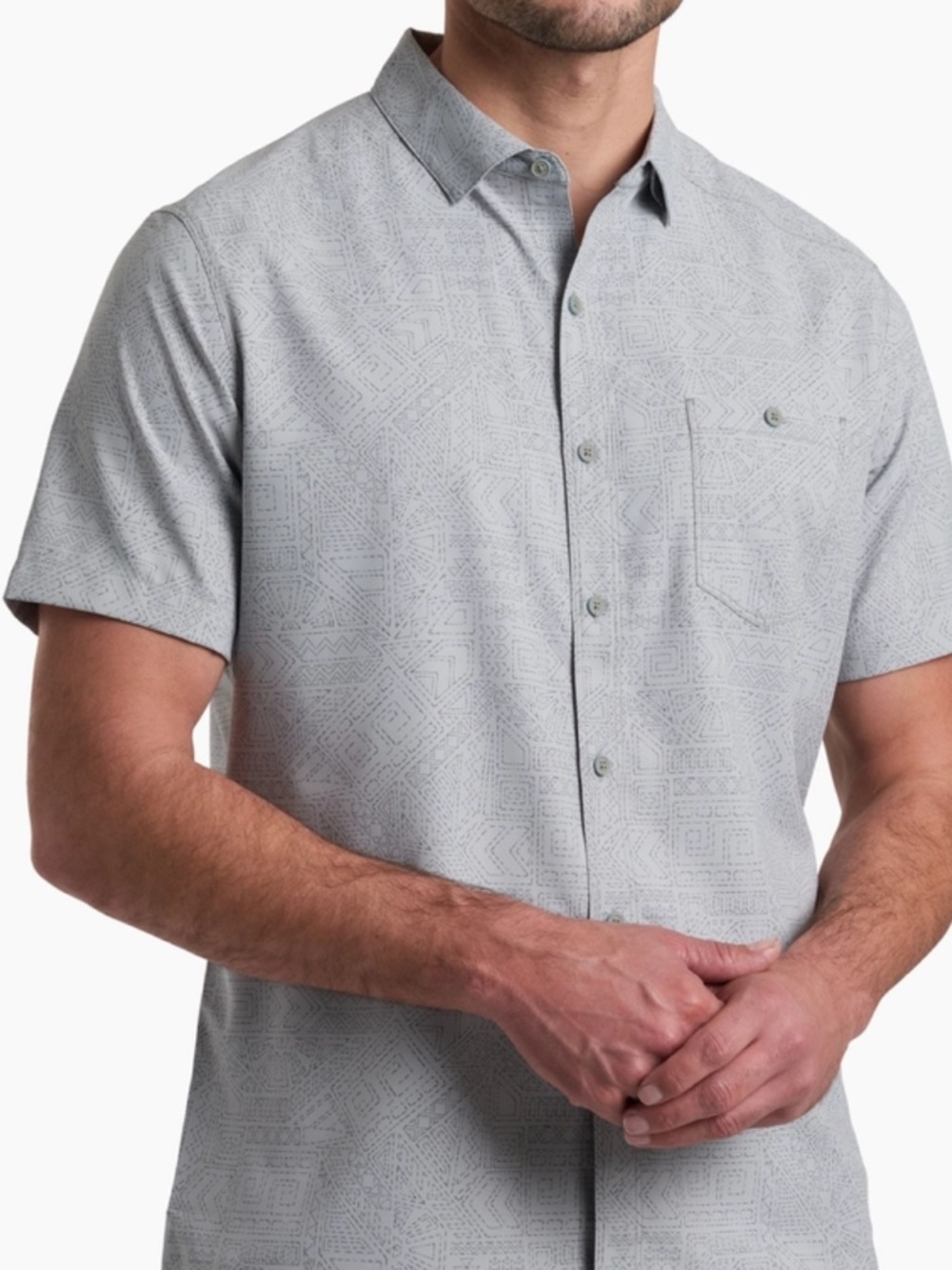 JETTY Men's Short-Sleeve Print Button-Up Shirt - Light Gray! M